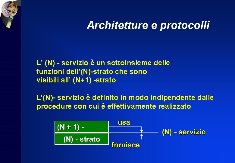 Architetture e protocolli L’ (N) - servizio è un sottoinsieme delle funzioni dell’(N)-strato che