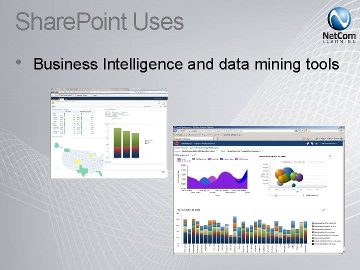 Share. Point Uses • Business Intelligence and data mining tools 