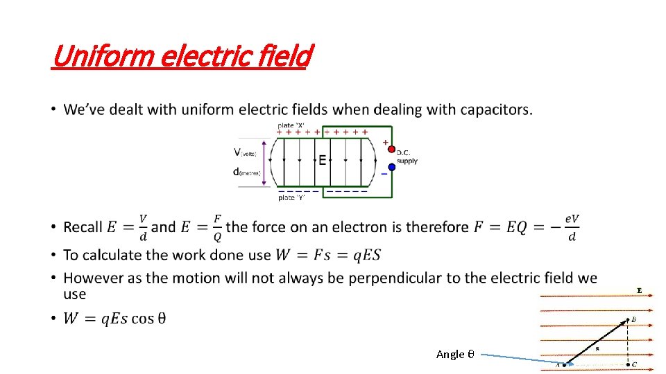 Uniform electric field • Angle θ 