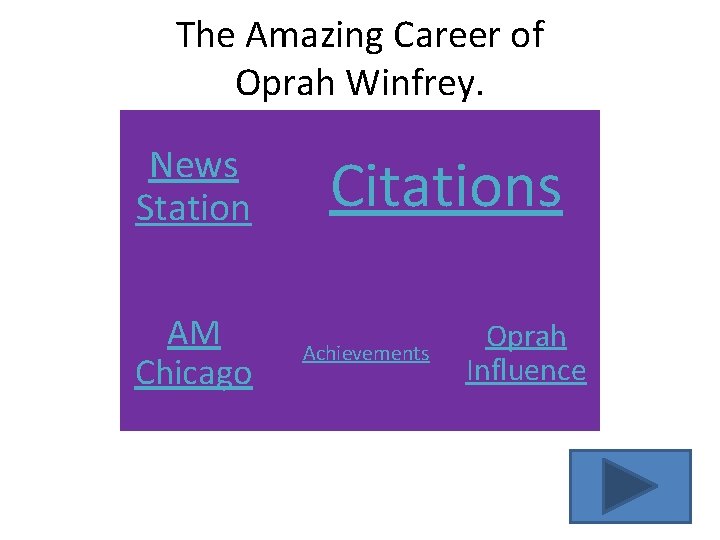 The Amazing Career of Oprah Winfrey. News Station AM Chicago Citations Achievements Oprah Influence