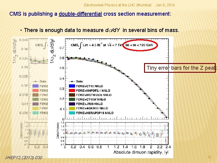 Electroweak Physics at the LHC (Mumbai) Jan 6, 2014 CMS is publishing a double-differential Electroweak Physics at the LHC (Mumbai) Jan 6, 2014 CMS is publishing a double-differential