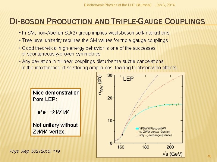 Electroweak Physics at the LHC (Mumbai) Jan 6, 2014 DI-BOSON PRODUCTION AND TRIPLE-GAUGE COUPLINGS Electroweak Physics at the LHC (Mumbai) Jan 6, 2014 DI-BOSON PRODUCTION AND TRIPLE-GAUGE COUPLINGS