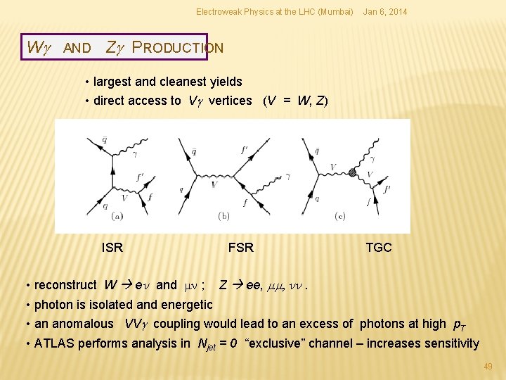 Electroweak Physics at the LHC (Mumbai) Wg AND Jan 6, 2014 Zg PRODUCTION • Electroweak Physics at the LHC (Mumbai) Wg AND Jan 6, 2014 Zg PRODUCTION •
