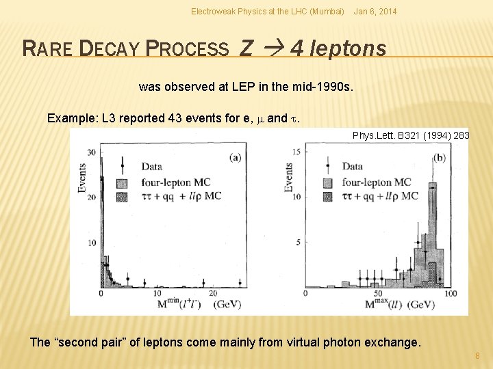 Electroweak Physics at the LHC (Mumbai) Jan 6, 2014 RARE DECAY PROCESS Z 4 Electroweak Physics at the LHC (Mumbai) Jan 6, 2014 RARE DECAY PROCESS Z 4