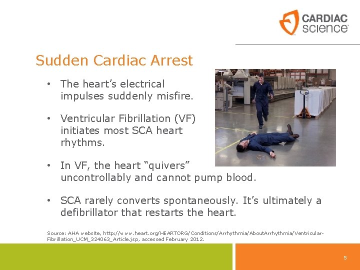 Sudden Cardiac Arrest • The heart’s electrical impulses suddenly misfire. • Ventricular Fibrillation (VF)