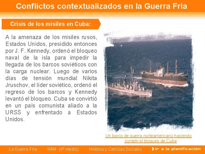 Conflictos contextualizados en la Guerra Fría Crisis de los misiles en Cuba: A la