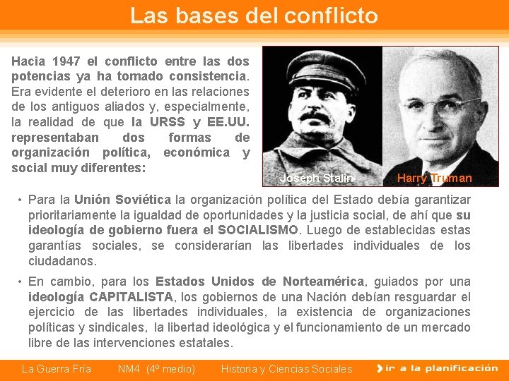 Las bases del conflicto Hacia 1947 el conflicto entre las dos potencias ya ha