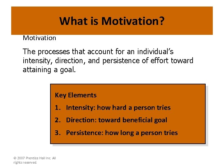 What is Motivation? Motivation The processes that account for an individual’s intensity, direction, and