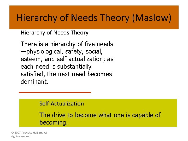 Hierarchy of Needs Theory (Maslow) Hierarchy of Needs Theory There is a hierarchy of