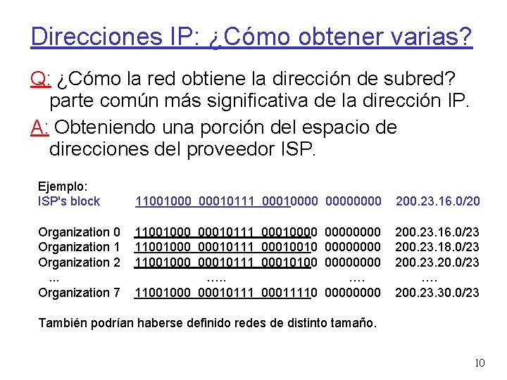 Direcciones IP: ¿Cómo obtener varias? Q: ¿Cómo la red obtiene la dirección de subred?