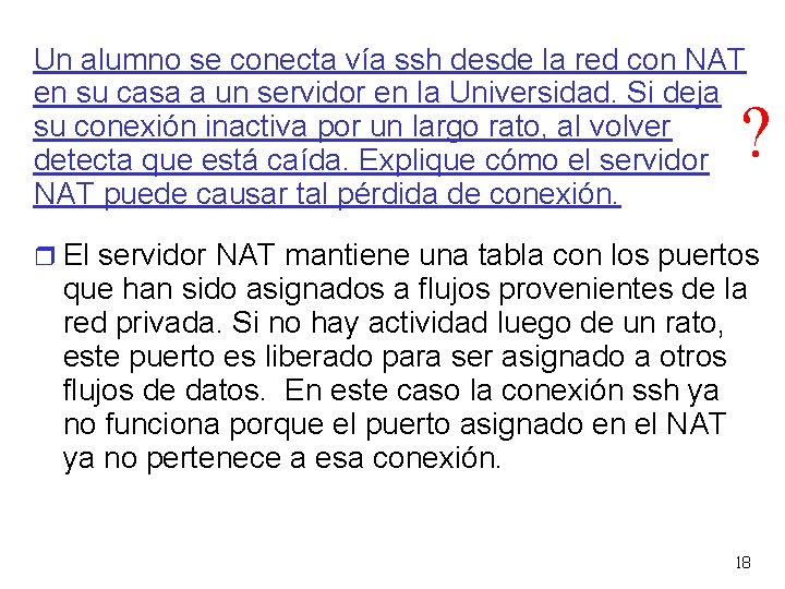 Un alumno se conecta vía ssh desde la red con NAT en su casa