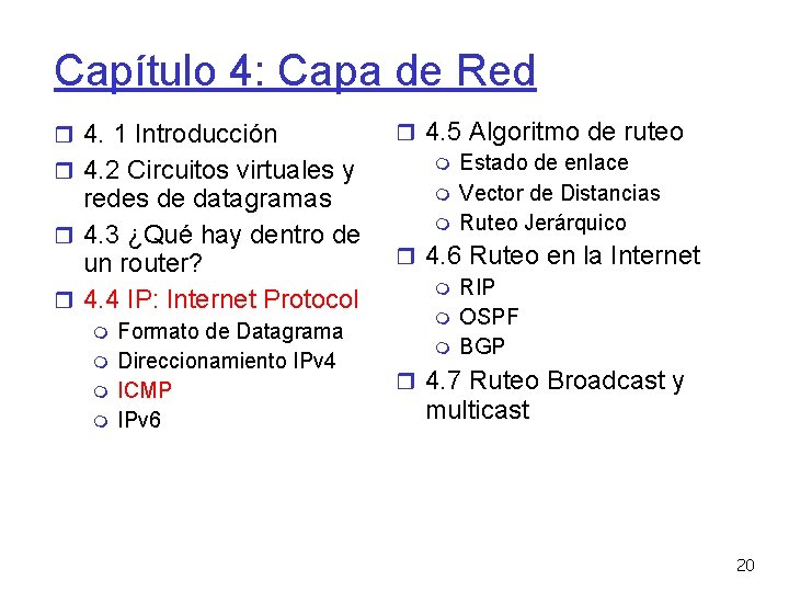 Capítulo 4: Capa de Red 4. 1 Introducción 4. 2 Circuitos virtuales y redes