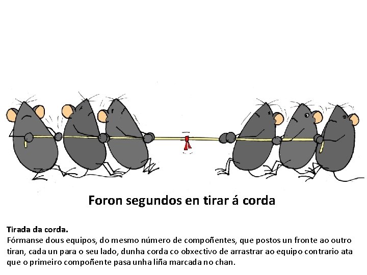 Foron segundos en tirar á corda Tirada da corda. Fórmanse dous equipos, do mesmo