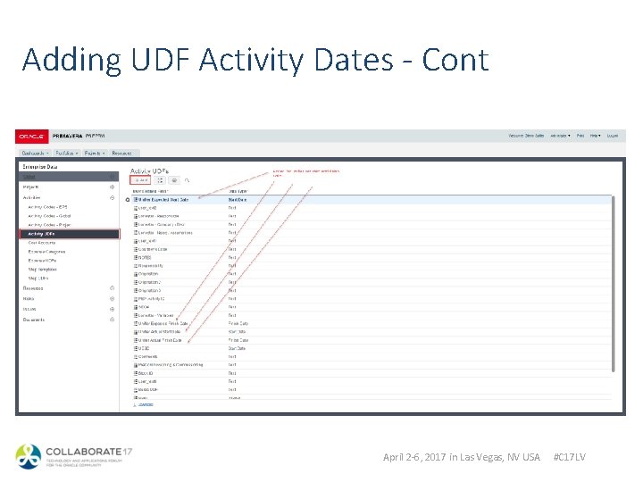 Adding UDF Activity Dates - Cont April 2 -6, 2017 in Las Vegas, NV
