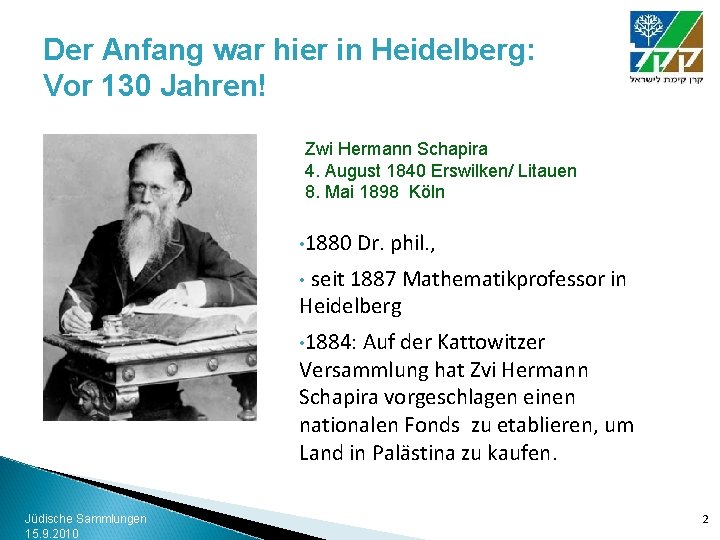 Der Anfang war hier in Heidelberg: Vor 130 Jahren! Zwi Hermann Schapira 4. August