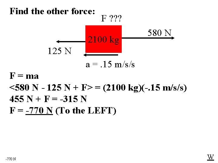 Find the other force: F ? ? ? 2100 kg 580 N 125 N