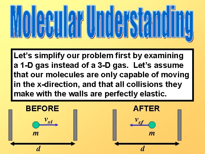 Let’s simplify our problem first by examining a 1 -D gas instead of a