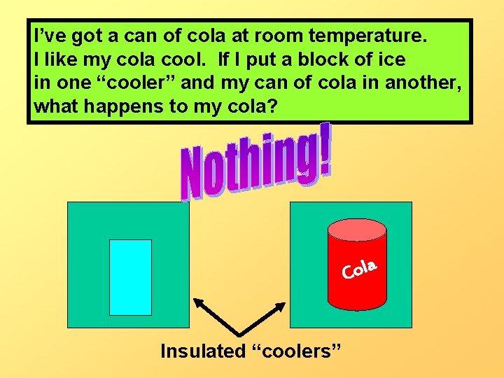 I’ve got a can of cola at room temperature. I like my cola cool.