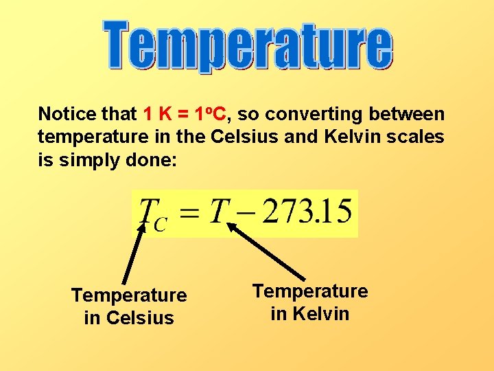 Notice that 1 K = 1 o. C, so converting between temperature in the