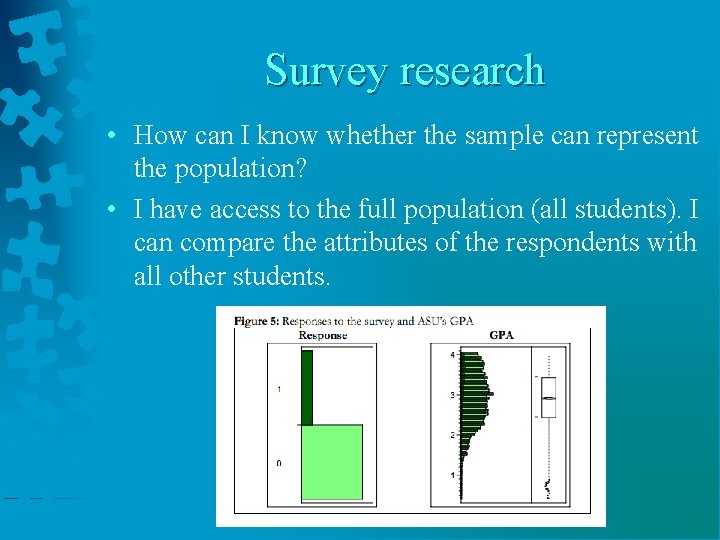 Survey research • How can I know whether the sample can represent the population?