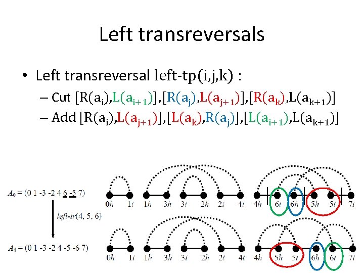 Left transreversals • Left transreversal left-tp(i, j, k) : – Cut [R(ai), L(ai+1)], [R(aj),