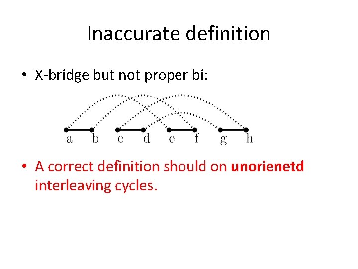 Inaccurate definition • X-bridge but not proper bi: • A correct definition should on