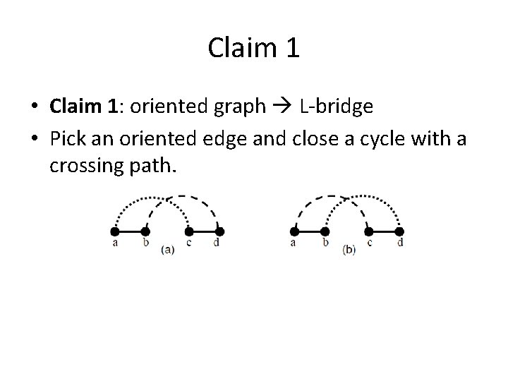 Claim 1 • Claim 1: oriented graph L-bridge • Pick an oriented edge and