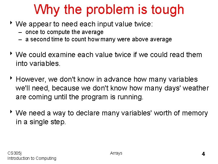 Why the problem is tough 8 We appear to need each input value twice: