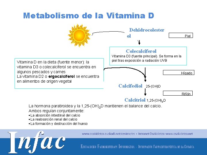 Metabolismo de la Vitamina D Dehidrocolester ol Piel Colecalciferol Vitamina D en la dieta