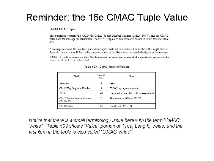 Reminder: the 16 e CMAC Tuple Value Notice that there is a small terminology