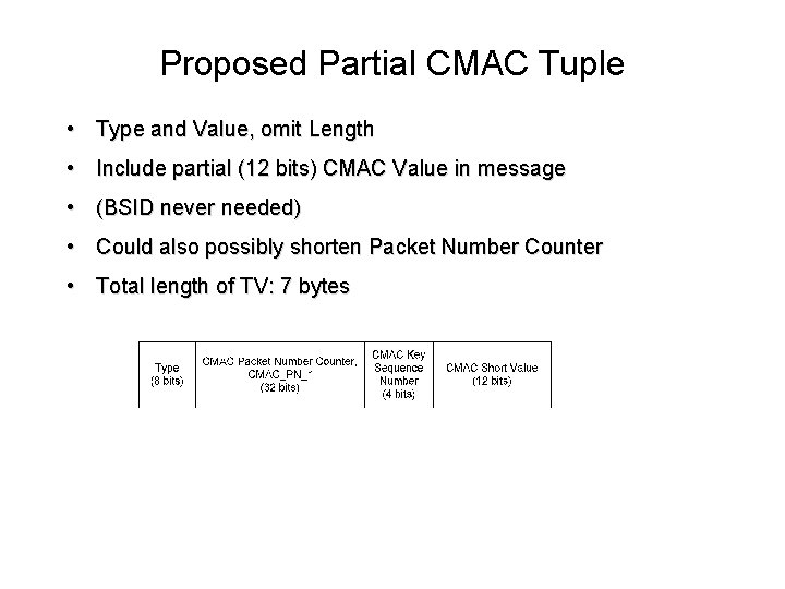 Proposed Partial CMAC Tuple • Type and Value, omit Length • Include partial (12