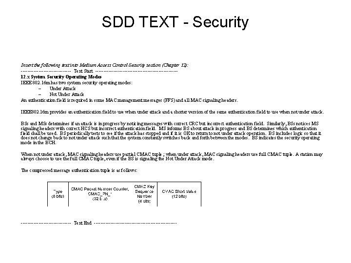 SDD TEXT - Security Insert the following text into Medium Access Control Security section