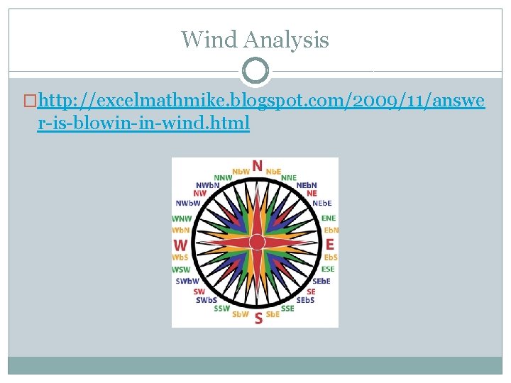 Wind Analysis �http: //excelmathmike. blogspot. com/2009/11/answe r-is-blowin-in-wind. html 