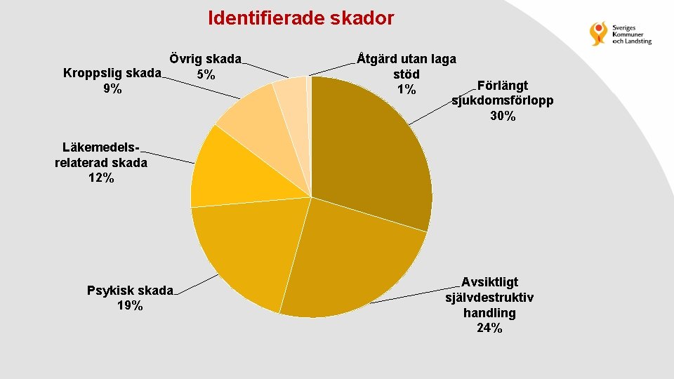 Identifierade skador Övrig skada Kroppslig skada 5% 9% Åtgärd utan laga stöd Förlängt 1%