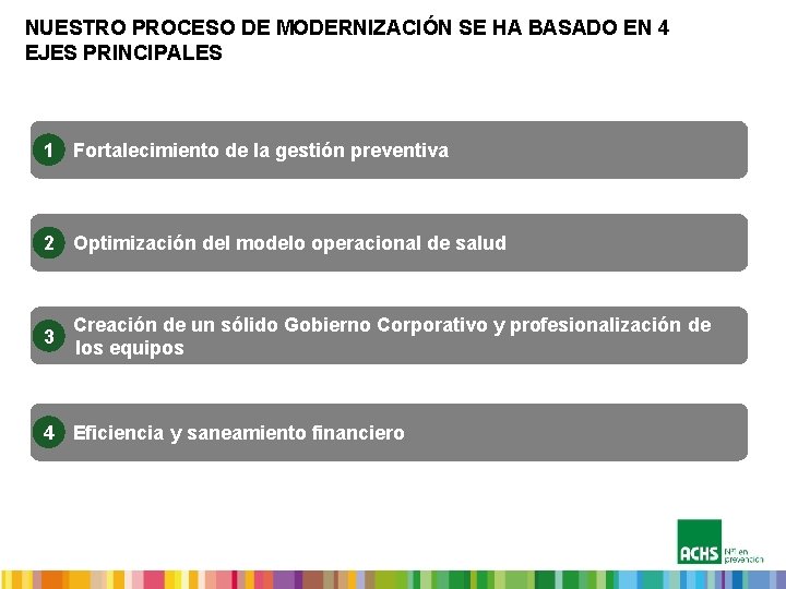 NUESTRO PROCESO DE MODERNIZACIÓN SE HA BASADO EN 4 EJES PRINCIPALES 1 Fortalecimiento de