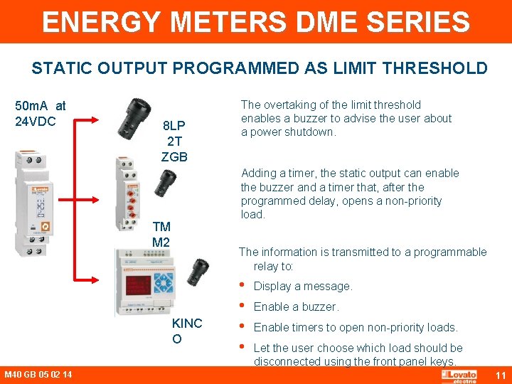 ENERGY METERS DME SERIES STATIC OUTPUT PROGRAMMED AS LIMIT THRESHOLD 50 m. A at