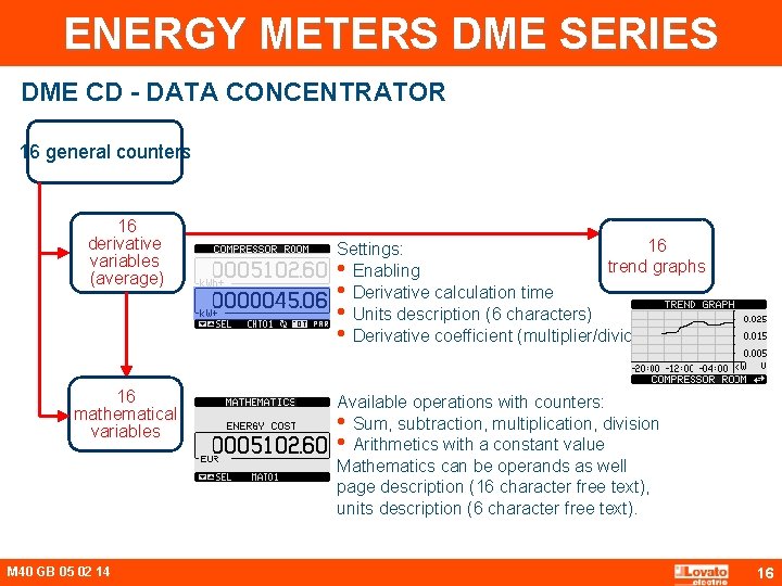 ENERGY METERS DME SERIES DME CD - DATA CONCENTRATOR 16 general counters 16 derivative