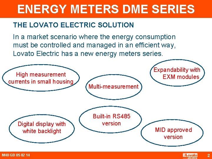 ENERGY METERS DME SERIES THE LOVATO ELECTRIC SOLUTION In a market scenario where the