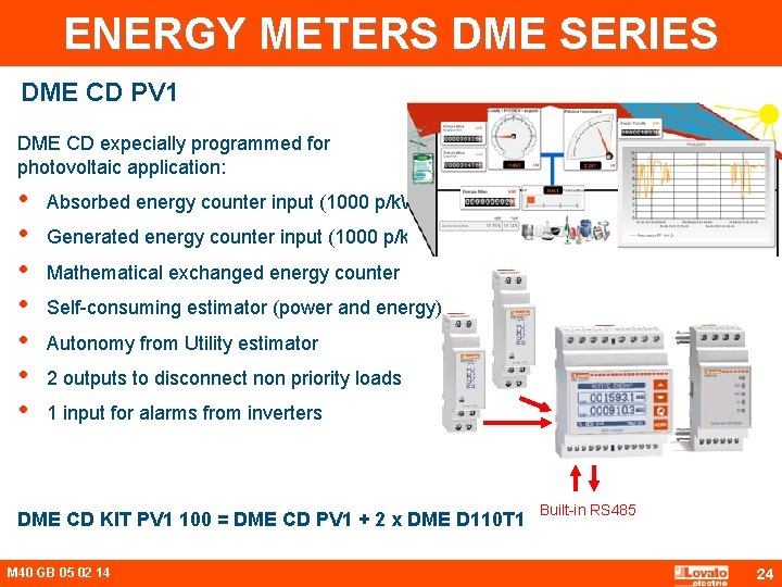 ENERGY METERS DME SERIES DME CD PV 1 DME CD expecially programmed for photovoltaic