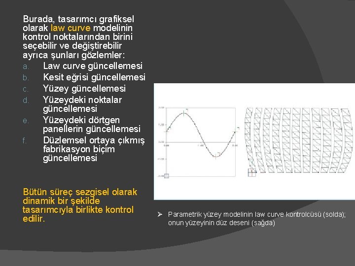 Burada, tasarımcı grafiksel olarak law curve modelinin kontrol noktalarından birini seçebilir ve değiştirebilir ayrıca