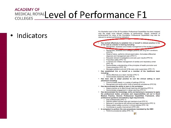 Level of Performance F 1 • Indicators 