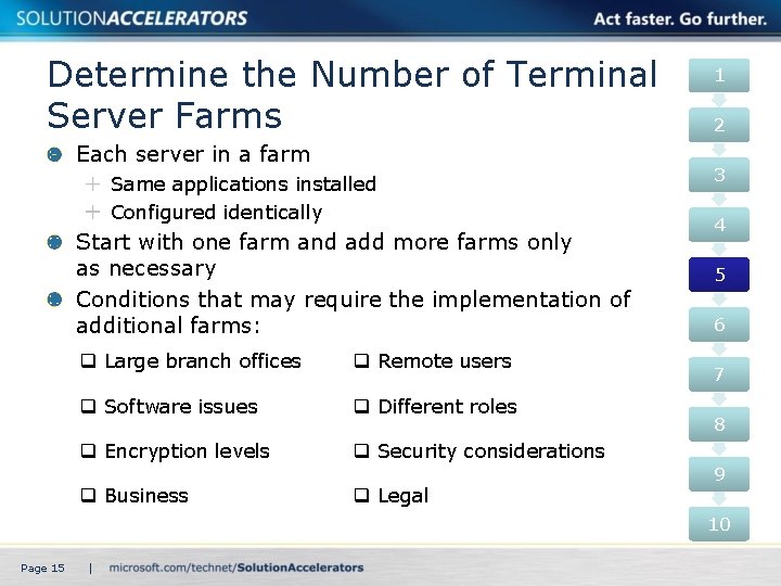 Determine the Number of Terminal Server Farms Each server in a farm Same applications