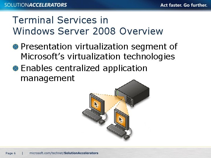 Terminal Services in Windows Server 2008 Overview Presentation virtualization segment of Microsoft’s virtualization technologies