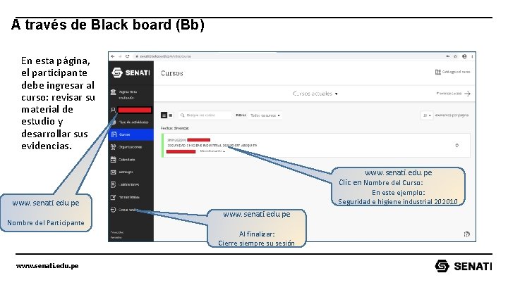 A través de Black board (Bb) En esta página, el participante debe ingresar al