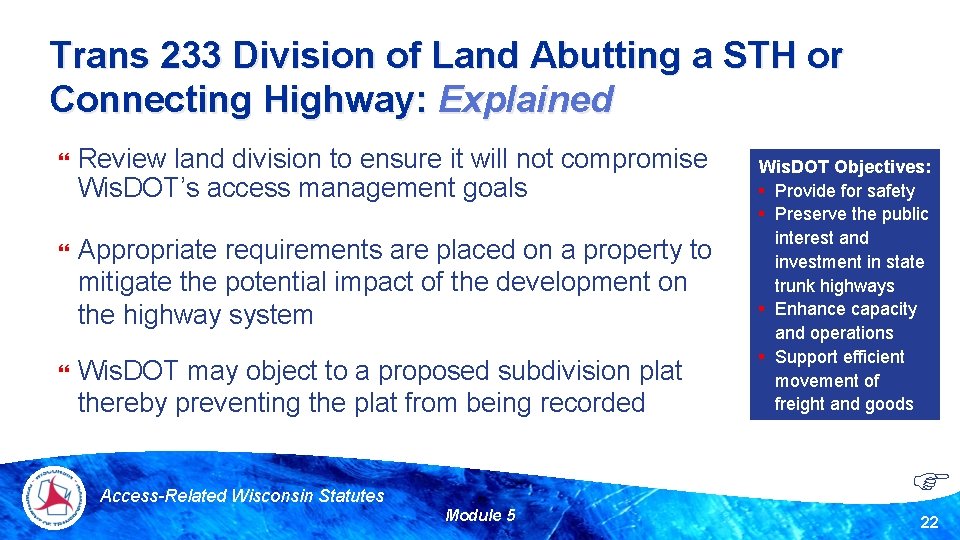 Trans 233 Division of Land Abutting a STH or Connecting Highway: Explained Review land