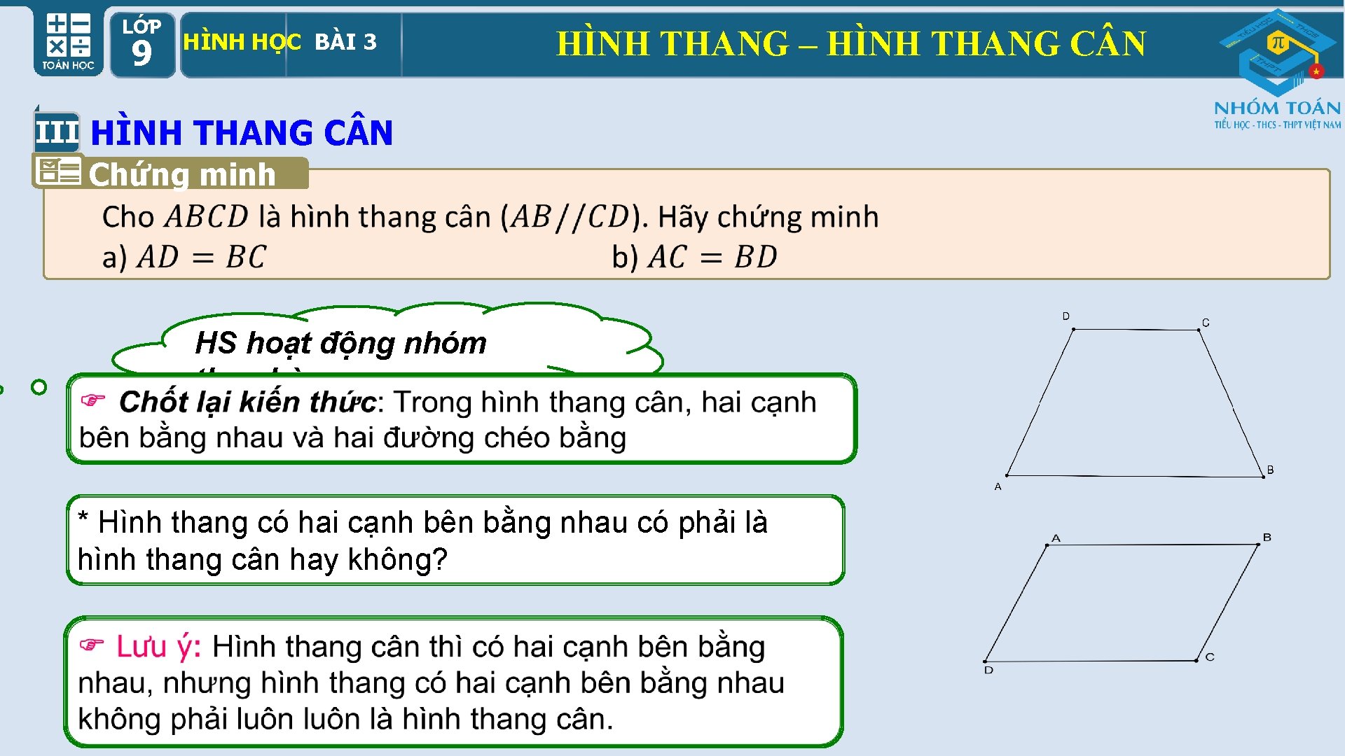 LỚP 9 HÌNH HỌC BÀI 3 HÌNH THANG – HÌNH THANG C N III