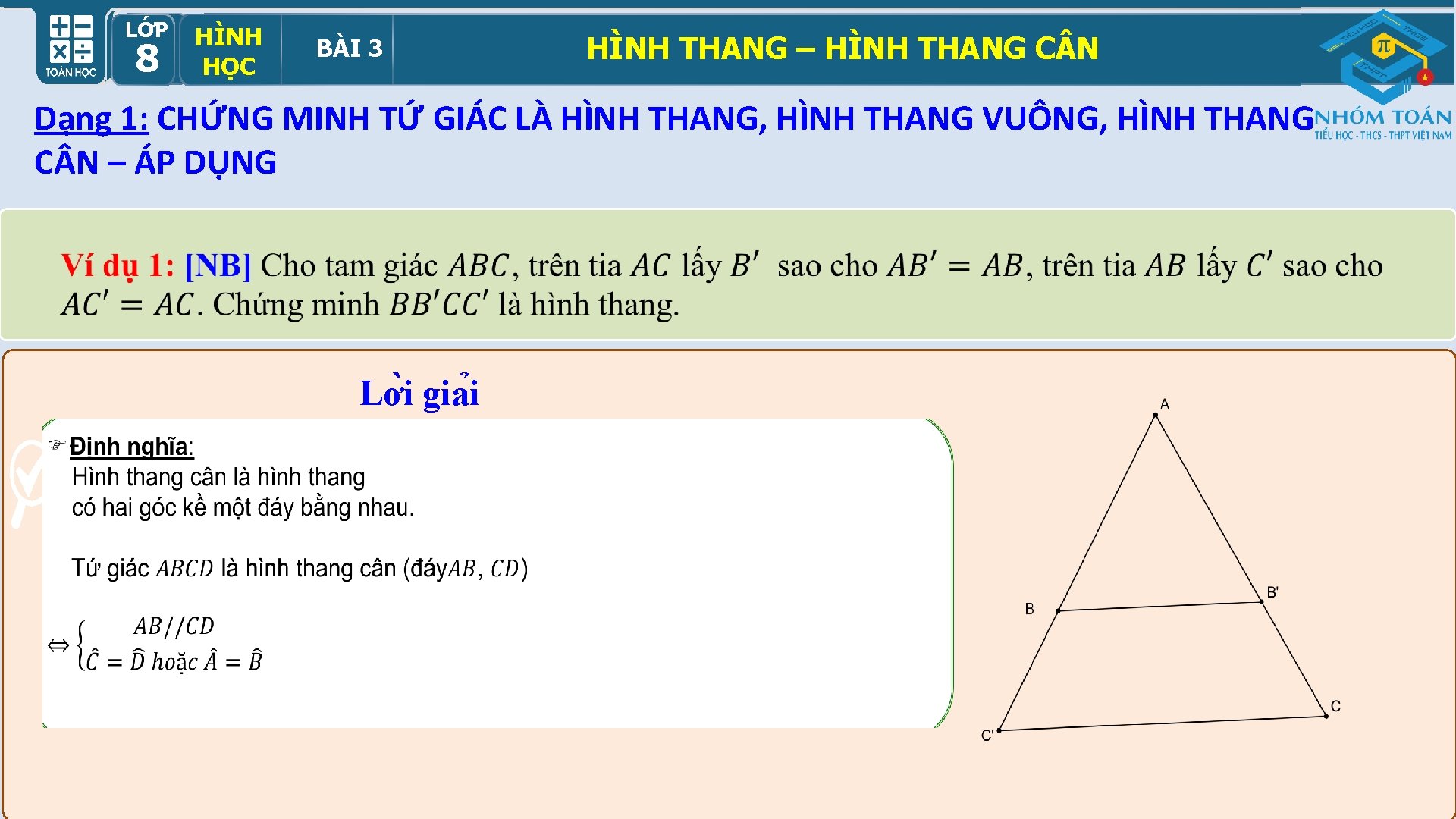 LỚP HÌNH HỌCBÀI 33 89 HỌC HÌNH THANG – HÌNH THANG C N Dạng