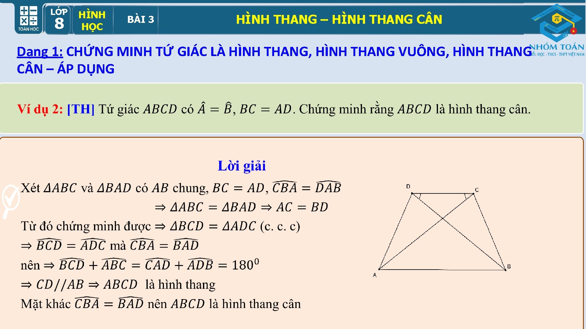 LỚP HÌNH HỌCBÀI 33 89 HỌC HÌNH THANG – HÌNH THANG C N Dạng