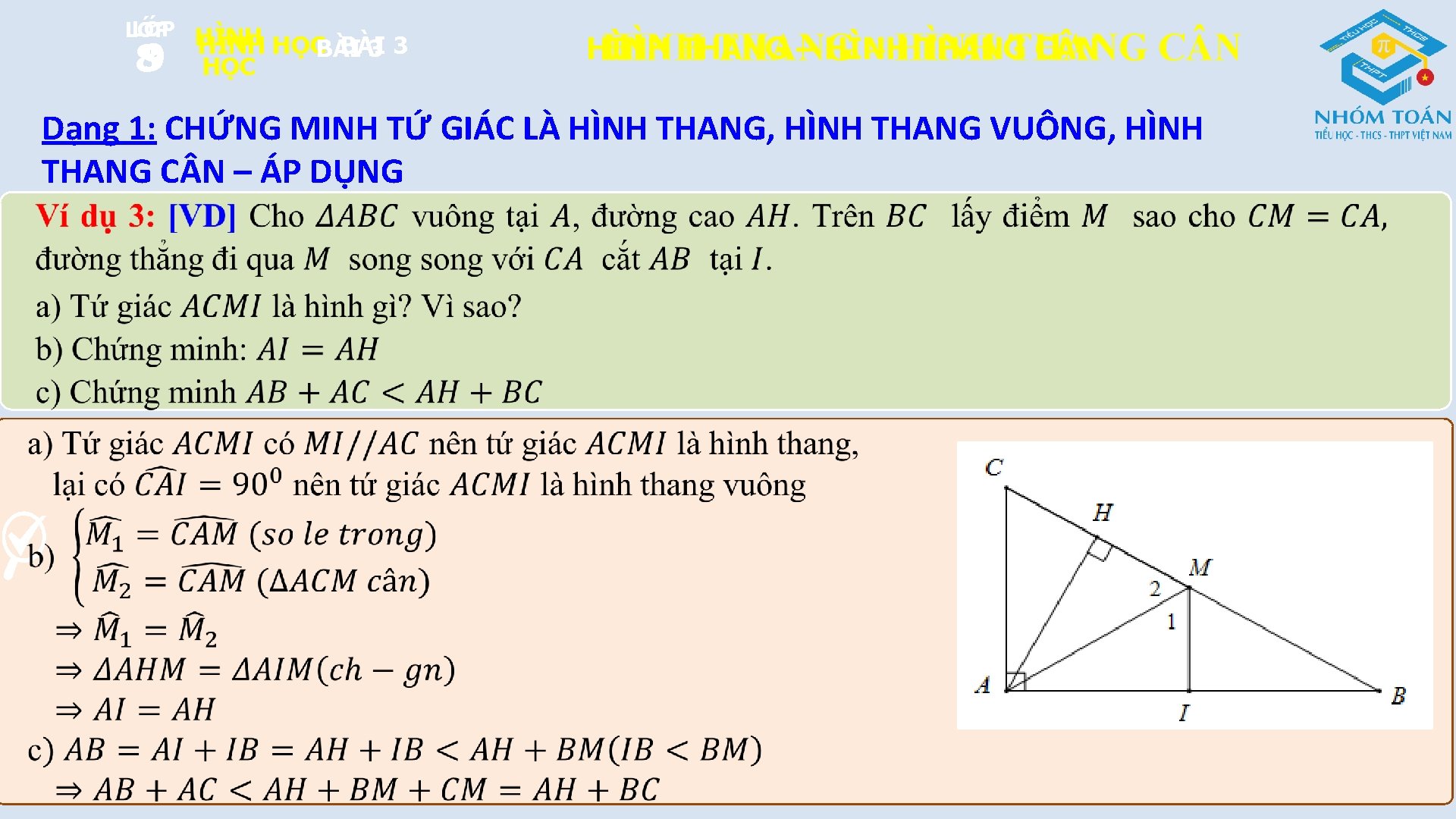 LỚP HÌNH HỌCBÀI 33 89 HỌC HÌNH THANG – HÌNH THANG C N Dạng