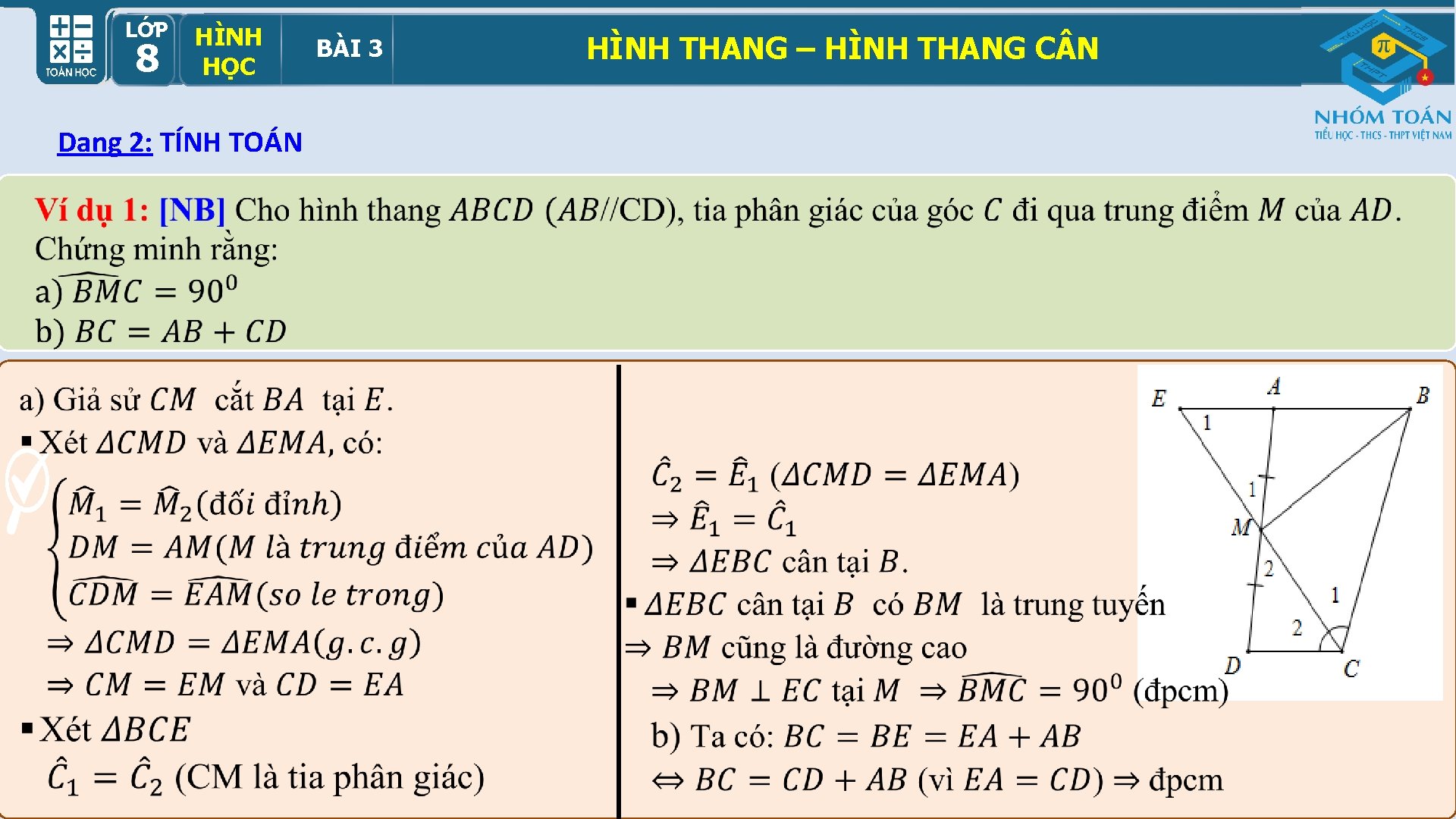 LỚP HÌNH HỌCBÀI 33 89 HỌC Dạng 2: TÍNH TOÁN HÌNH THANG – HÌNH